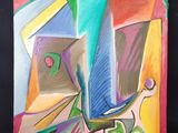 peinture représentant une œuvre abstraite aux couleurs vives sur fond noir