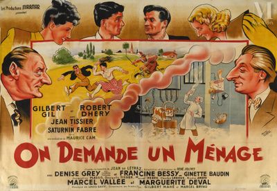 an old movie poster of a group of men and women in front of a building