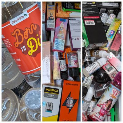 deux photos représentant une poubelle et une canette de soda