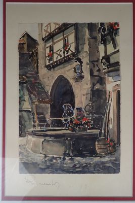une photo d'une aquarelle représentant une cour
