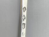 silver spoon with a handle that has a design on it
