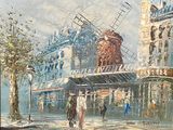 a painting of a windmill on the side of a building