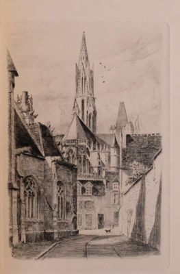 a picture of a drawing of a church and a building