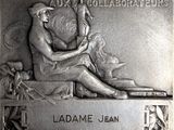 plaque of a woman sitting on a bench with a dog in her lap