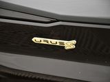 a close up of a black car with a gold emblem
