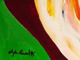painting of an abstract painting of a red, green, yellow and white swirl