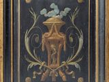an image of a painting of a vase with flowers on a black background