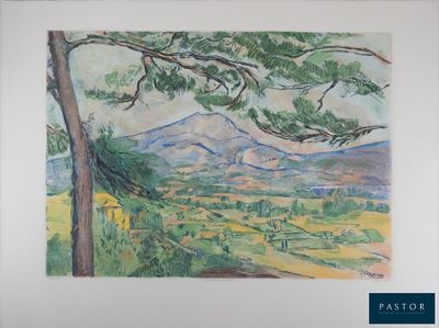 une photo d'un tableau représentant un paysage avec des montagnes en arrière-plan