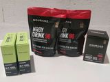 deux sachets de boisson énergisante Nutrazz et deux boîtes de boisson énergisante Nutrazz