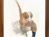 tableau représentant un chien tenant un faisan dans la gueule
