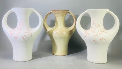 trois vases posés l'un à côté de l'autre sur une table