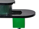 a black table with a green top and a black base