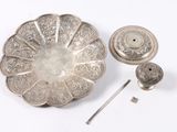 an image of a silver plate with a silver handle and a silver plate with a silver handle