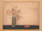 une peinture de fleurs dans un vase sur une table