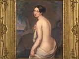 a painting of a nude woman with a towel on her back