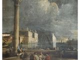 an image of a painting of people standing in front of a lighthouse