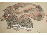 an image of a drawing of a man with a dragon on his back