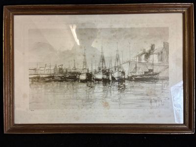 Louis Henri LEMIRRE "Vue d'un port" Lithographie signée et d…