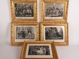 four framed pictures of men and women sitting in a room