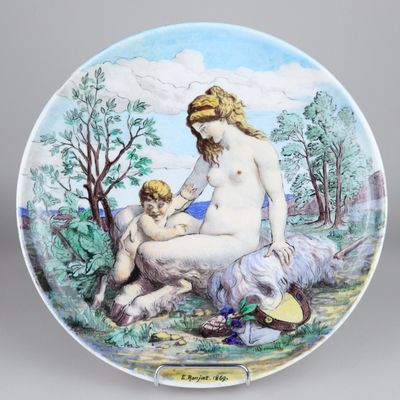 an image of a plate with a painting of a woman and a child