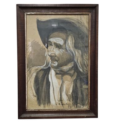painting of a man in a hat smoking a cigarette