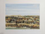 an image of a painting of a field with trees in the background