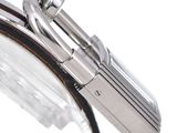 a close up of a watch on a white background
