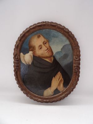 portrait d'un homme vêtu d'une robe noire tenant une colombe blanche