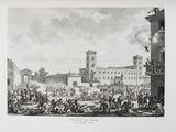 an old picture of a large crowd of people outside a building
