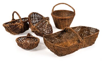 wicker baskets with handles and handles on a white background