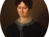 a painting of a woman wearing a black dress and a white scarf
