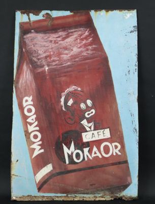 Plaque publicitaire en tôle peinte "Café Mokaor".