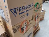 several boxes stacked on top of each other in a warehouse