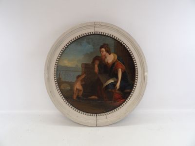 une image représentant un tableau où figurent une femme et un enfant dans un paysage