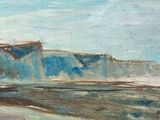 un tableau représentant un homme à cheval sur la plage