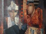 une image représentant un tableau où figurent une femme et un chat
