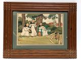 tableau représentant une famille jouant au croquet dans un parc