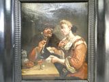 une peinture représentant un homme et une femme assis à une table