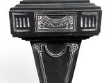 a black pedestal with a clock on it on a white background