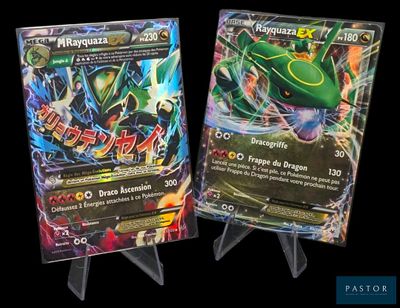 Deux cartes Pokémon sont présentées sur un fond noir.