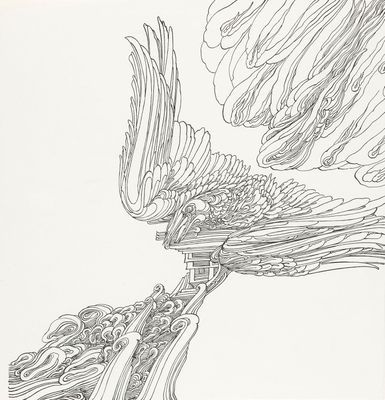 un dessin représentant un oiseau perché sur une branche