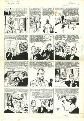 une page d'une bande dessinée où l'on voit un homme en costume en train de parler à une femme