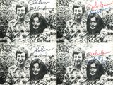 four black and white photos of a woman with a smile on her face