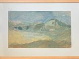 a picture of a painting of mountains in a frame