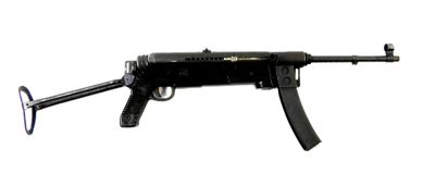 the machine gun is on a white background and is ready to be used