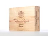 a wooden box with a wine label on it