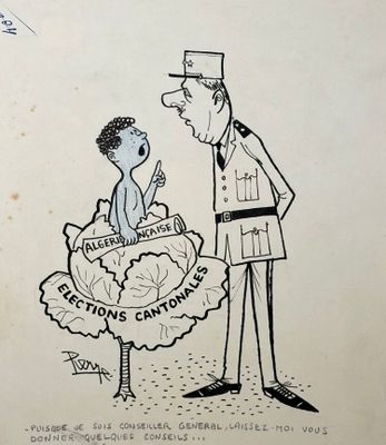 dessin représentant un personnage de bande dessinée, un homme en uniforme militaire, en train de parler à une femme