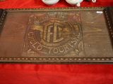 a tray that has a logo on it on a table