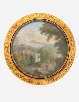 painting of a landscape with a river and a castle in the background