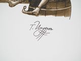 a drawing of a man sitting on a barrel of wine